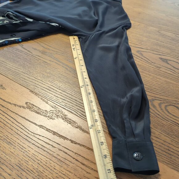 Vintage Diane Gilman Zebra Print Button-Up Black‎ White Silk Sequin Blouse Sz S - Picture 15 of 16